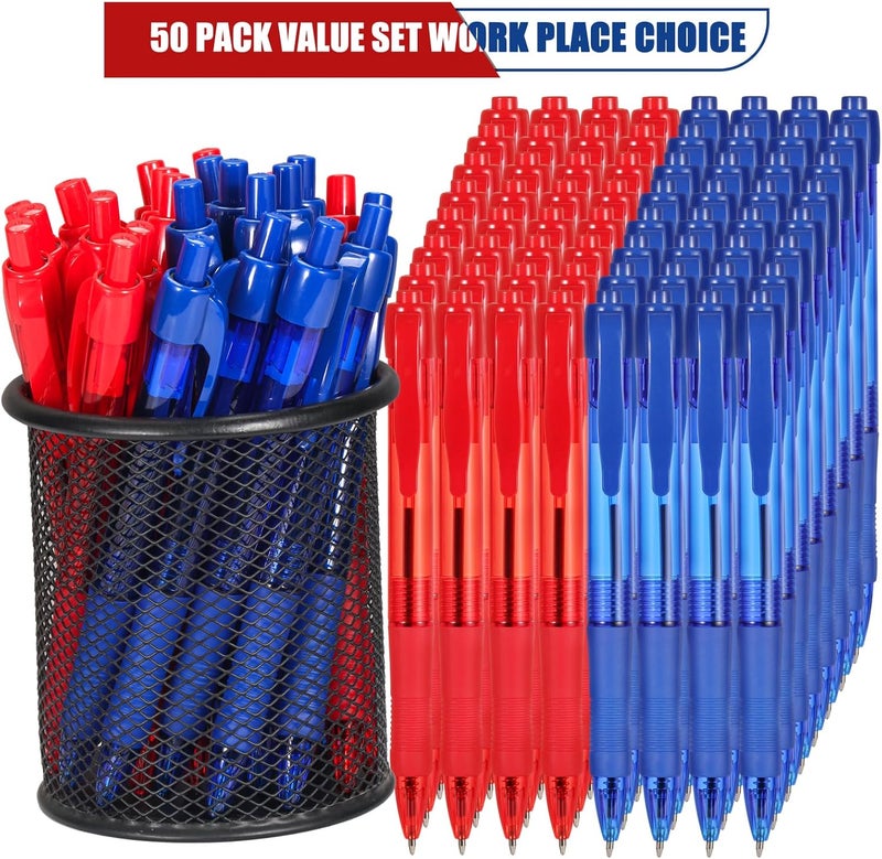 deegtran Pens Bulk, 50 Pack No Bleed Blue & Red Ink Click Pens with Soft Grip, Wholesale Retractable Ballpoint Pens for Office School, Medium Point Smooth 1.0MM - Image 2